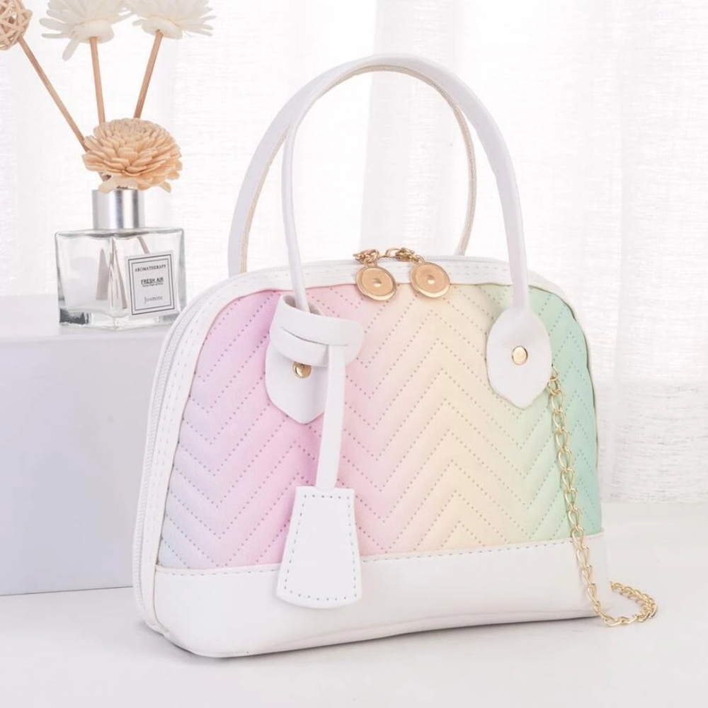 NWOT Chevron Ombre Print Style Dome Bag Small Purse Crossbody White Zip Closure